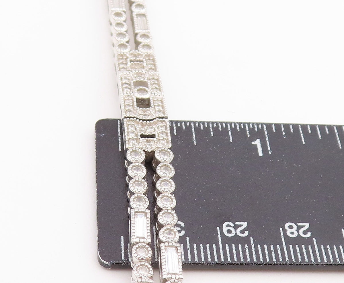 925 Sterling Silver Vintage Bracelet  Multi Shape CZ Double Strap Link  BT12225