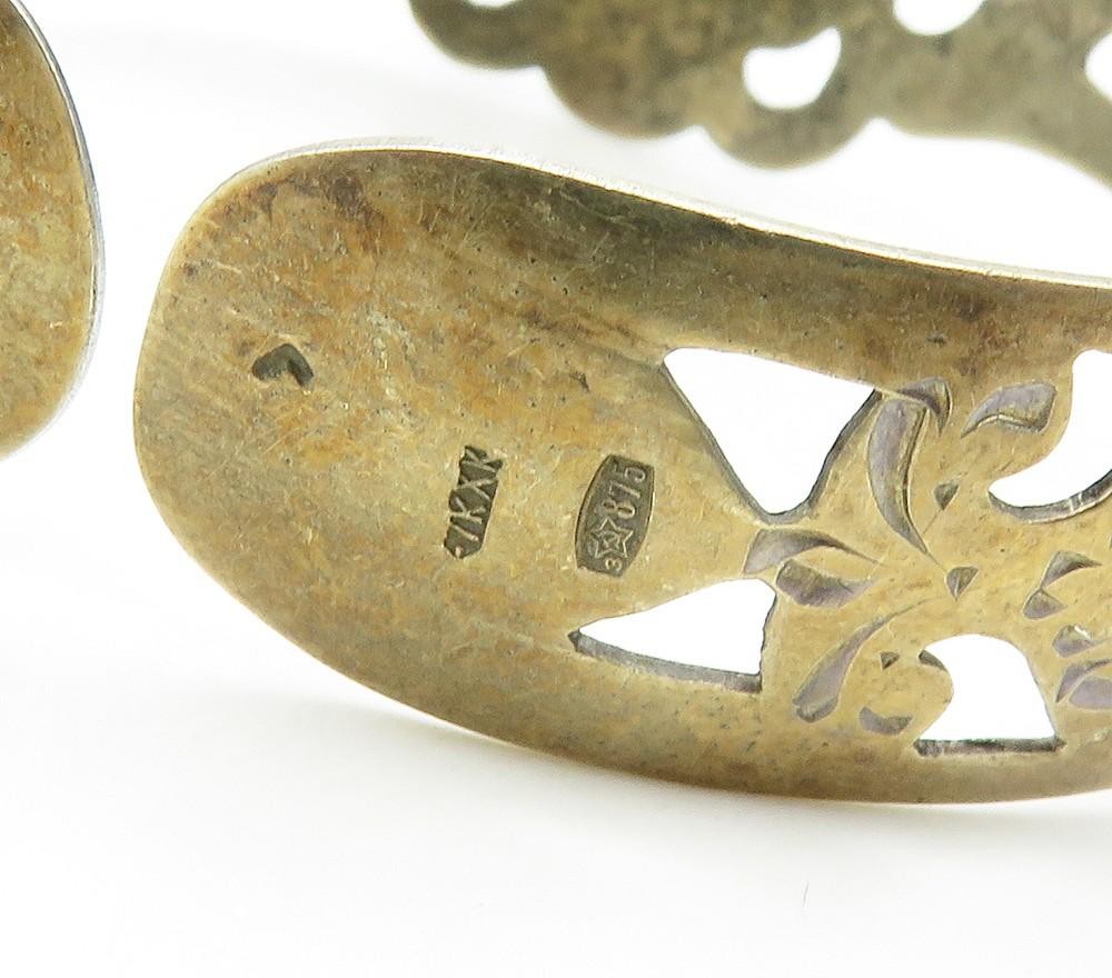 925 Sterling Silver Vintage Bracelet EAST EUROPE Floral Openwork Cuff  BT12089