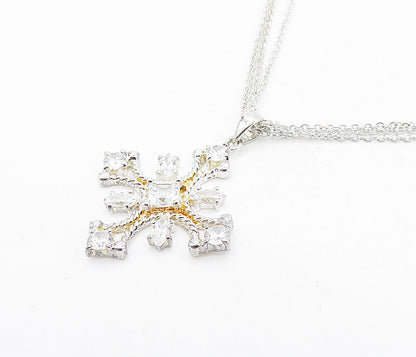 925 Sterling Silver  Sparkling Cubic Zirconia Cross Chain Necklace  NE1369