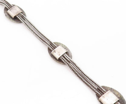 925 Sterling Silver Vintage Necklace Ethnic Geometric Disc & Tassel Chain NE4623