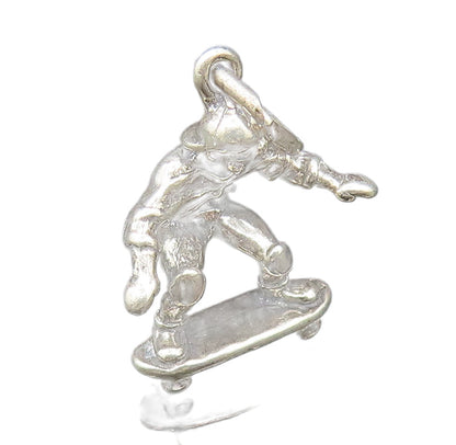 925 Sterling Silver  Vintage Sculpted Man Riding Skateboard Pendant  PT21589