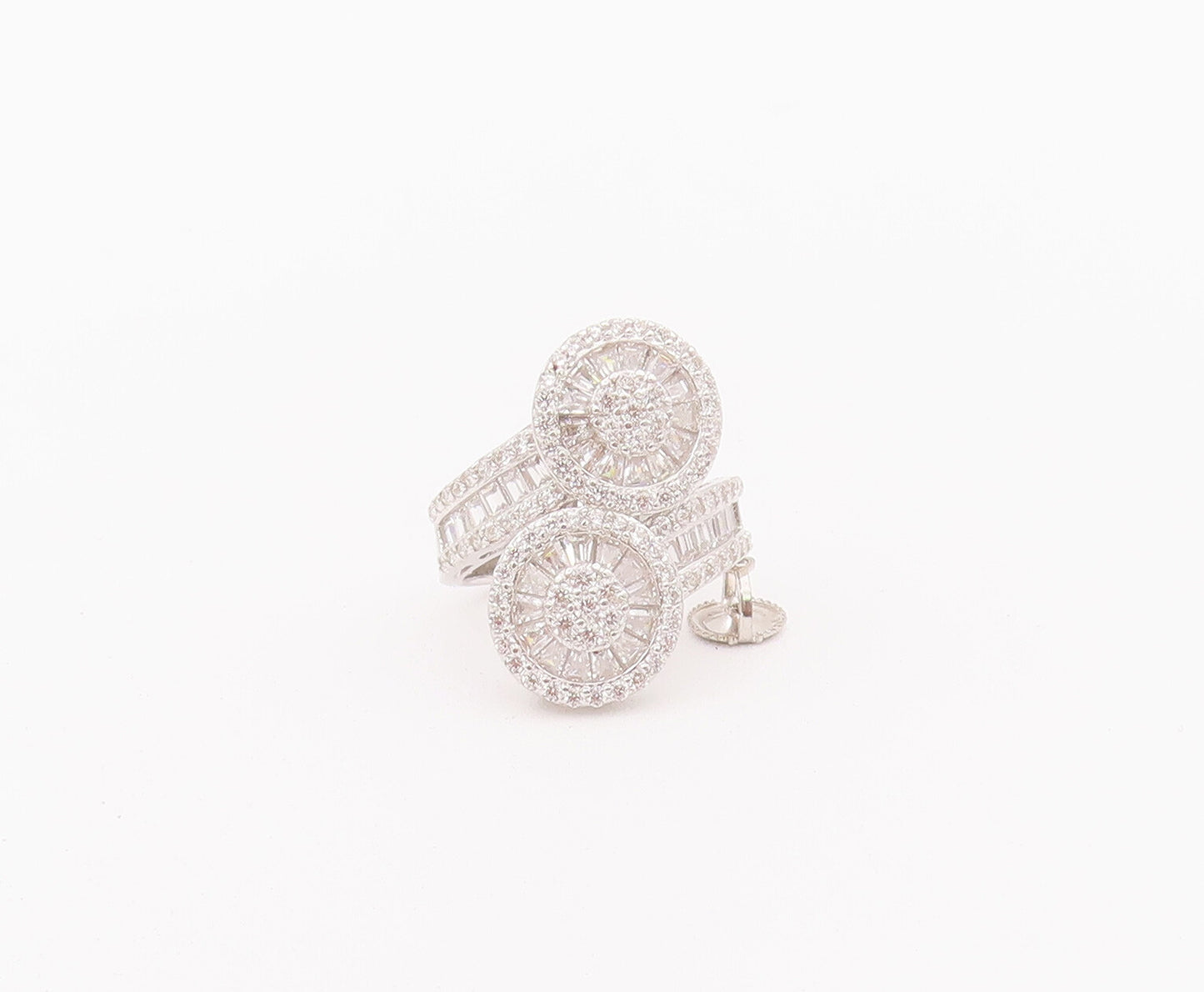 925 Sterling Silver Vintage Ring Bypass Circular Ends Beaded CZ  Sz 5  RG28003