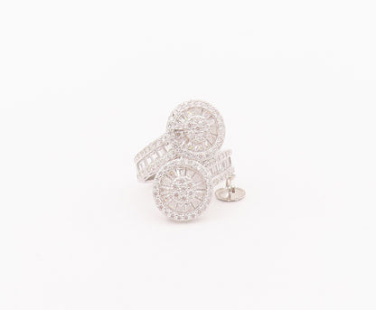 925 Sterling Silver Vintage Ring Bypass Circular Ends Beaded CZ  Sz 5  RG28003