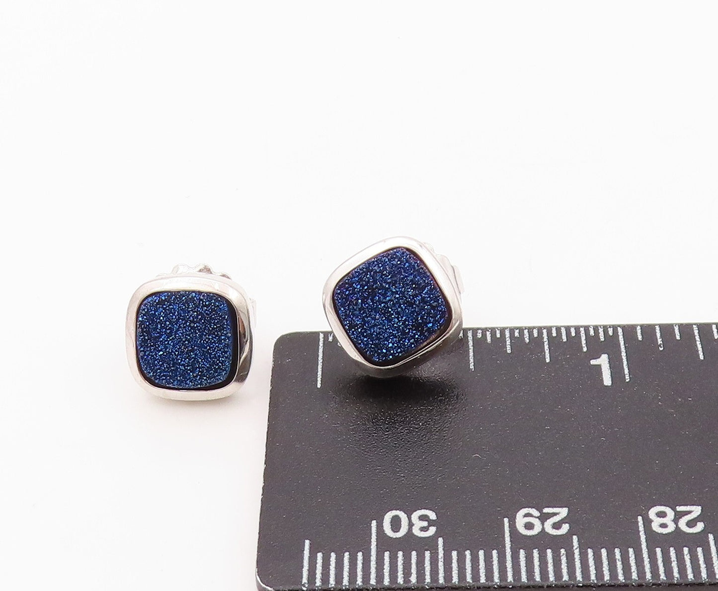 925 Sterling Silver Vintage Earrings Square Druzy Quartz Studs  EG13442