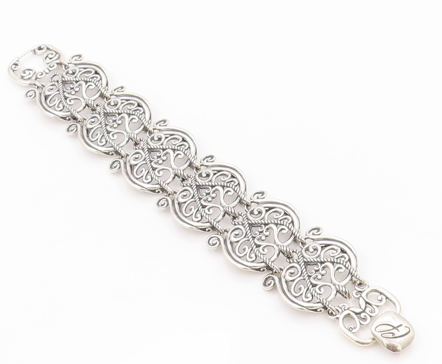 925 Sterling Silver Vintage Bracelet CAROLYN POLLACK Swirly Design Cut  BT11098