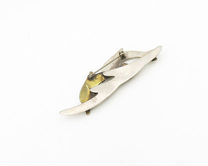 MEXICO 925 Silver  Vintage Shiny Two Tone Leaping Dolphins Brooch Pin  BP7406