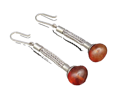 925 Sterling Silver  Vintage Foxtail Chain Baltic Amber Earrings  EG12129