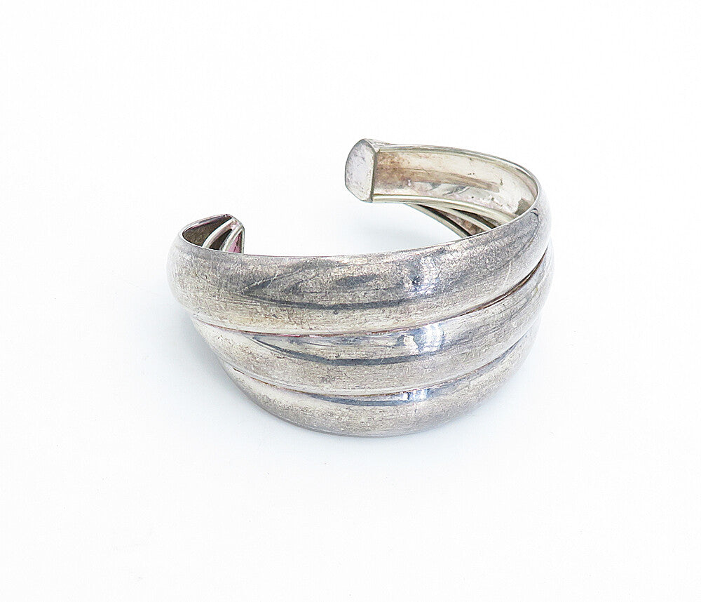 925 Sterling Silver  Vintage Dark Tone Fluted Tapered Cuff Bracelet  BT1750