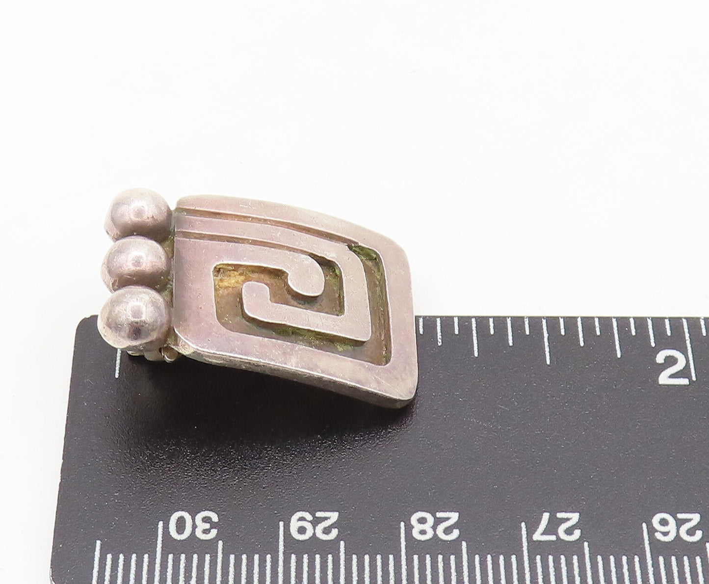 925 Sterling Silver  Vintage Beaded Carved Maze Press Back Earrings  EG12690