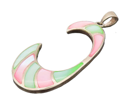 925 Sterling Silver Vintage Two Tone Mother Of Pearl Reverse C Pendant PT22053