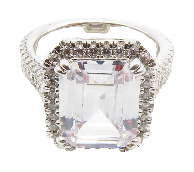925 Sterling Silver  Square Cut Cubic Zirconia Cocktail Ring Sz 6  RG13218
