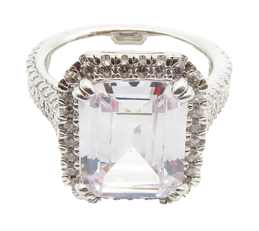 925 Sterling Silver  Square Cut Cubic Zirconia Cocktail Ring Sz 6  RG13218