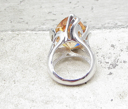 925 Sterling Silver  Faceted Citrine Tear Drop Solitaire Ring Sz 7  RG1654