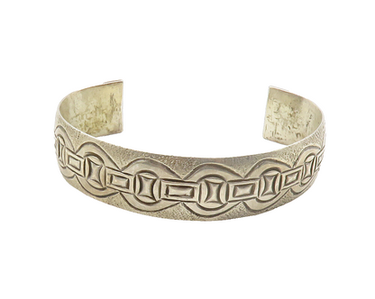 925 Sterling Silver  Vintage Etched Pattern Round Cuff Bracelet  BT5710
