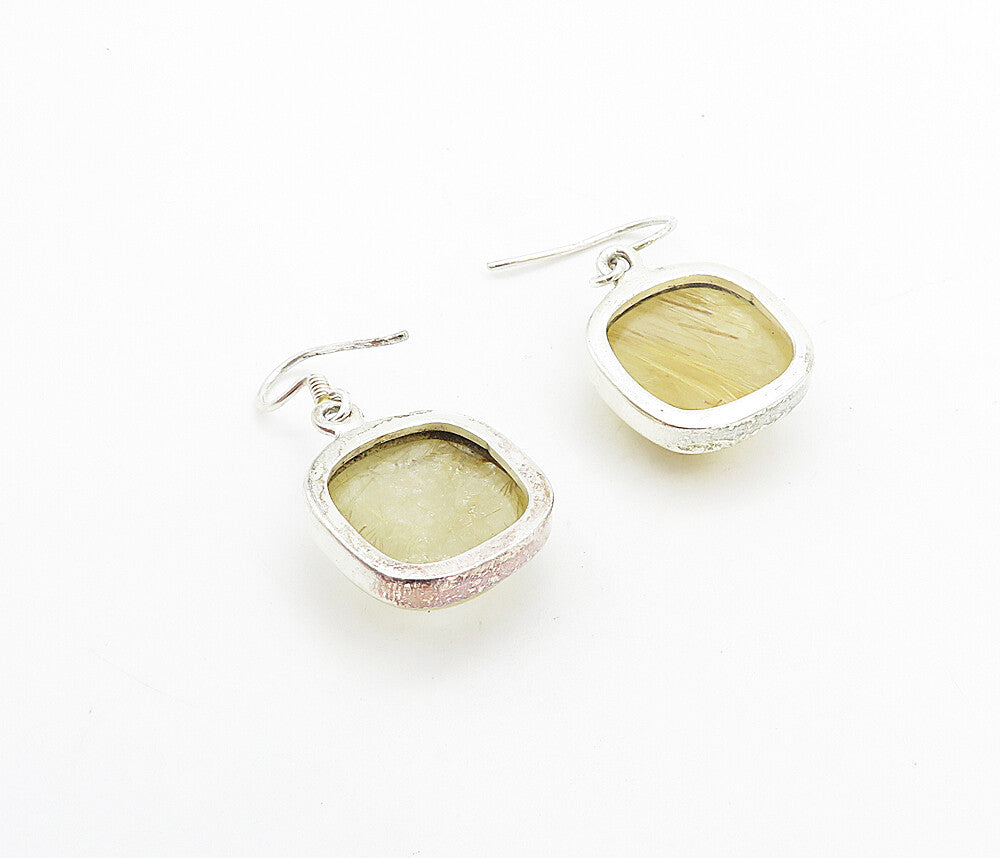 925 Sterling Silver  Vintage Cabochon Rutilated Quartz Dangle Earrings  EG3234