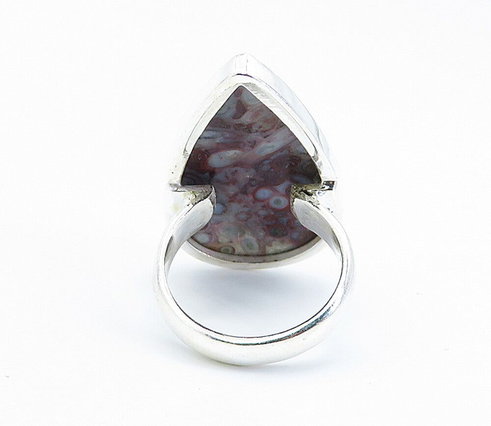 925 Sterling Silver  Cabochon Cut Spotted Jasper Cocktail Ring Sz 7  RG8240