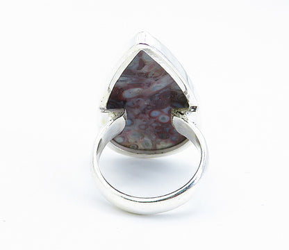 925 Sterling Silver  Cabochon Cut Spotted Jasper Cocktail Ring Sz 7  RG8240