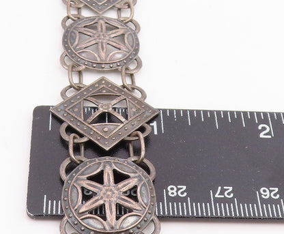 925 Sterling Silver Vintage Bracelet Etched Flower Starburst Motif Link  BT11829