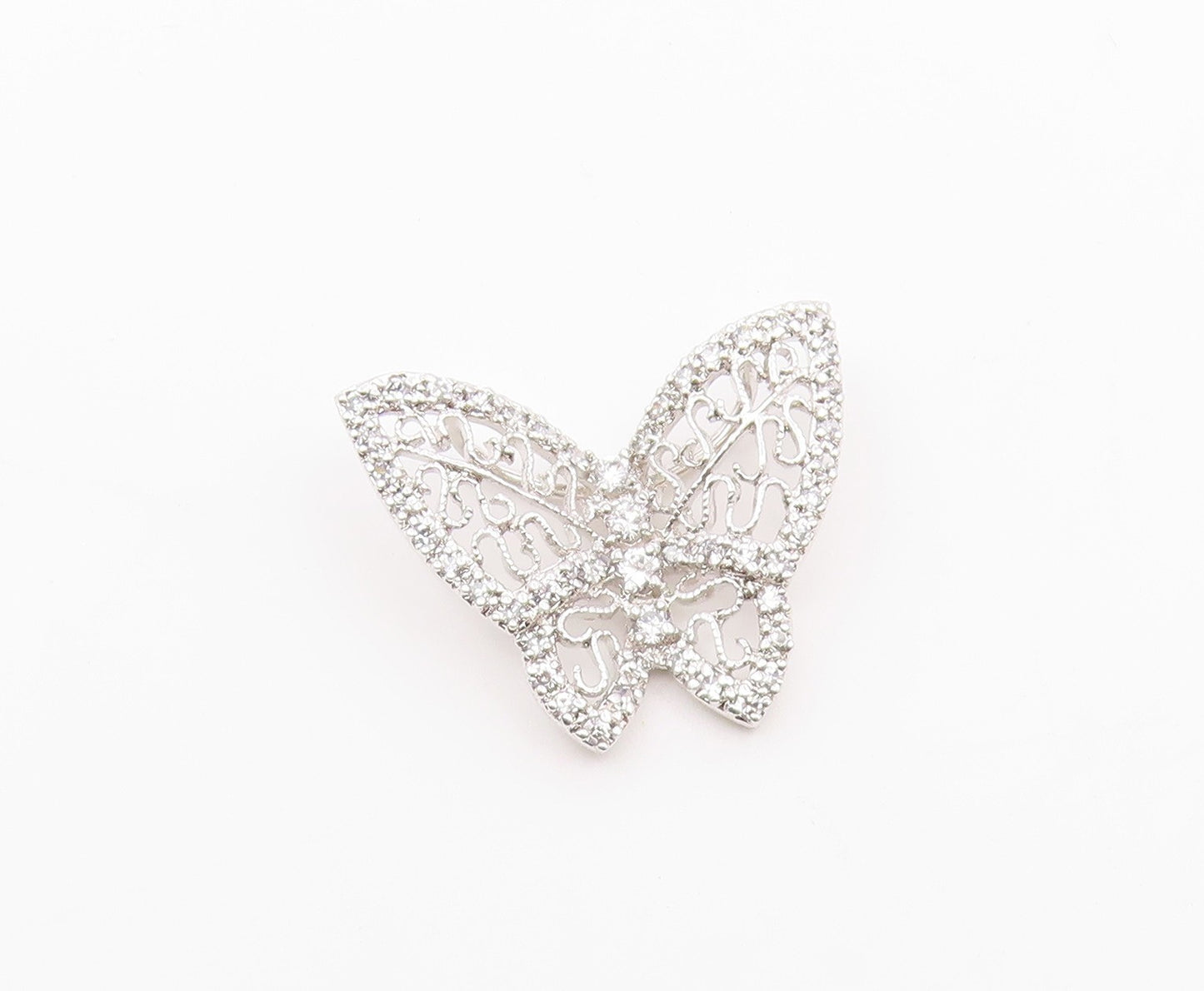 925 Sterling Silver  Vintage Shiny Cubic Zirconia Butterfly Pendant  PT17771
