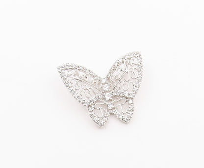 925 Sterling Silver  Vintage Shiny Cubic Zirconia Butterfly Pendant  PT17771