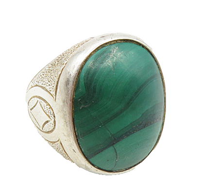 925 Sterling Silver  Vintage Malachite Etched Cocktail Ring Sz 8.5  RG8911