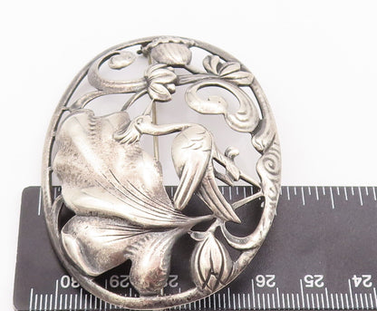925 Sterling Silver Vintage Brooch Pin SWEDECRAFT Oval Antique Floral  BP10789