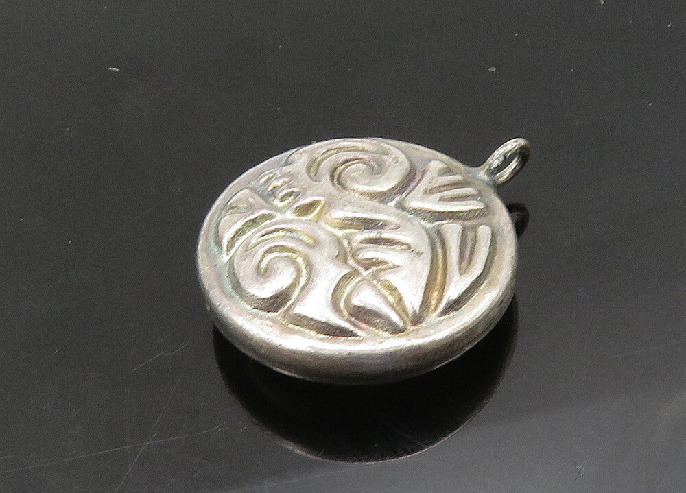 925 Sterling Silver  Vintage Dark Tone Patterned Hollow Round Pendant  PT17755