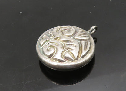 925 Sterling Silver  Vintage Dark Tone Patterned Hollow Round Pendant  PT17755