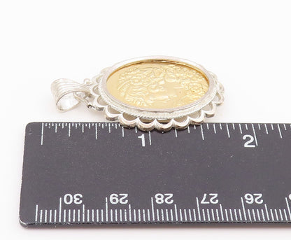 925 Sterling Silver Vintage Pendant Two Tone Scalloped Lady Cameo Charm  PT26445