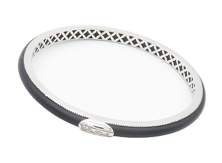 BELLE ETOILE 925 Sterling Silver Smooth Black Rubber Bangle Bracelet  BT6432