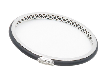 BELLE ETOILE 925 Sterling Silver Smooth Black Rubber Bangle Bracelet  BT6432