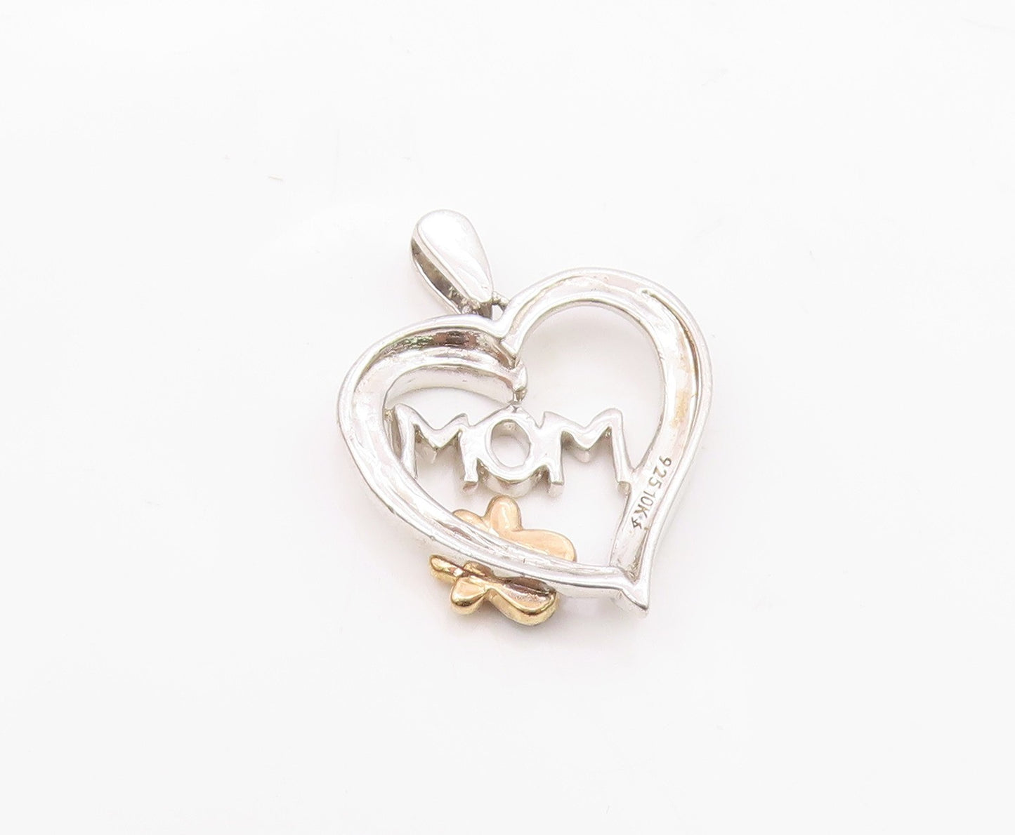 925 Silver & 10K GOLD  Genuine Black & White Diamonds Heart Pendant  PT12537