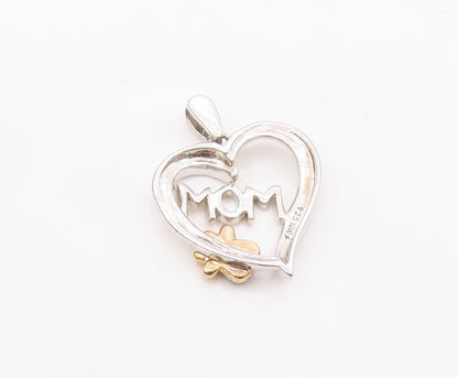 925 Silver & 10K GOLD  Genuine Black & White Diamonds Heart Pendant  PT12537