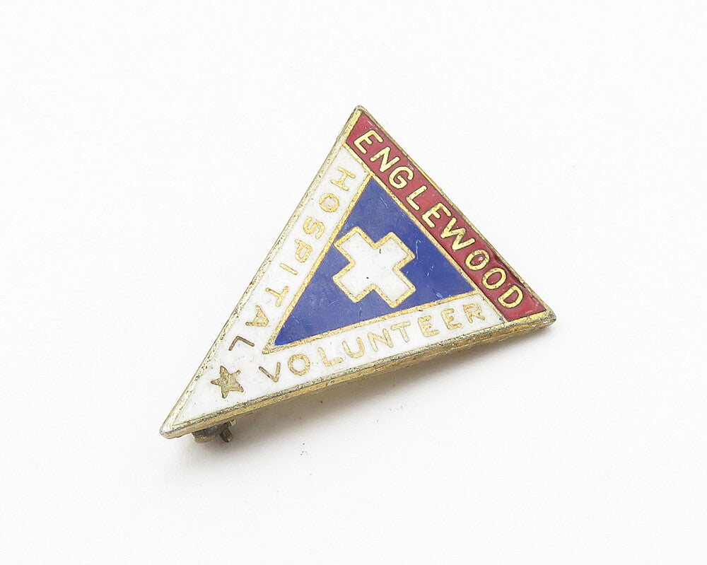 925 Sterling Silver  Vintage Englewood Hospital Volunteer Brooch Pin  BP4199