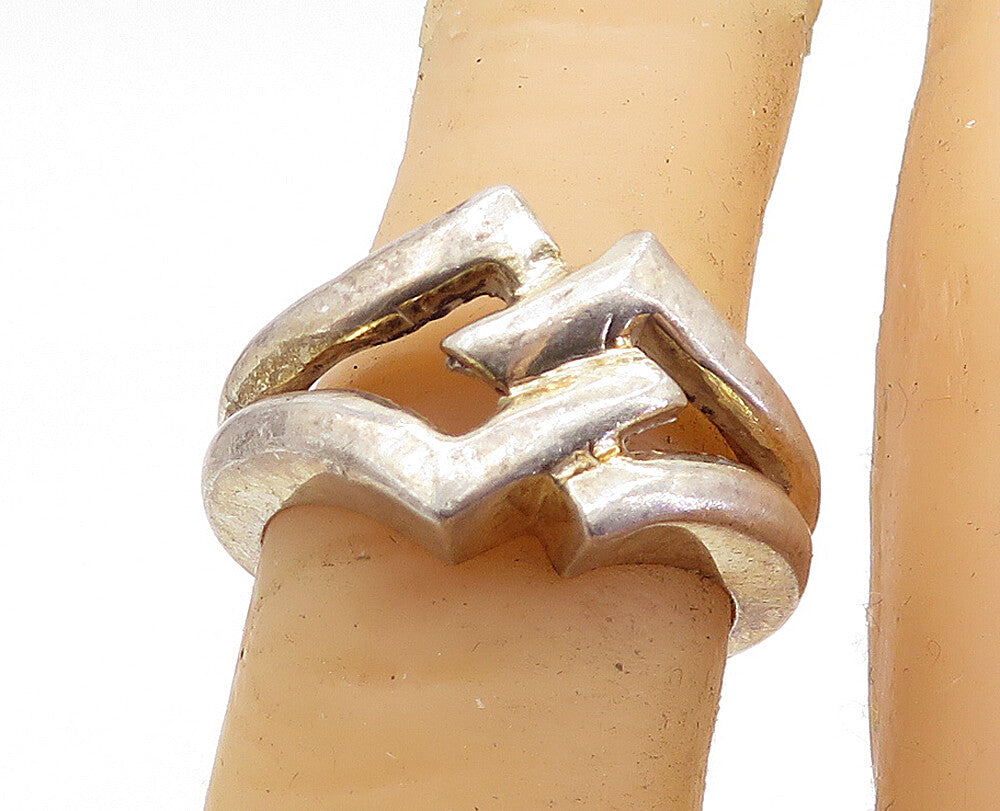 925 Sterling Silver  Vintage Open Link Design Shiny Band Ring Sz 5  RG7138