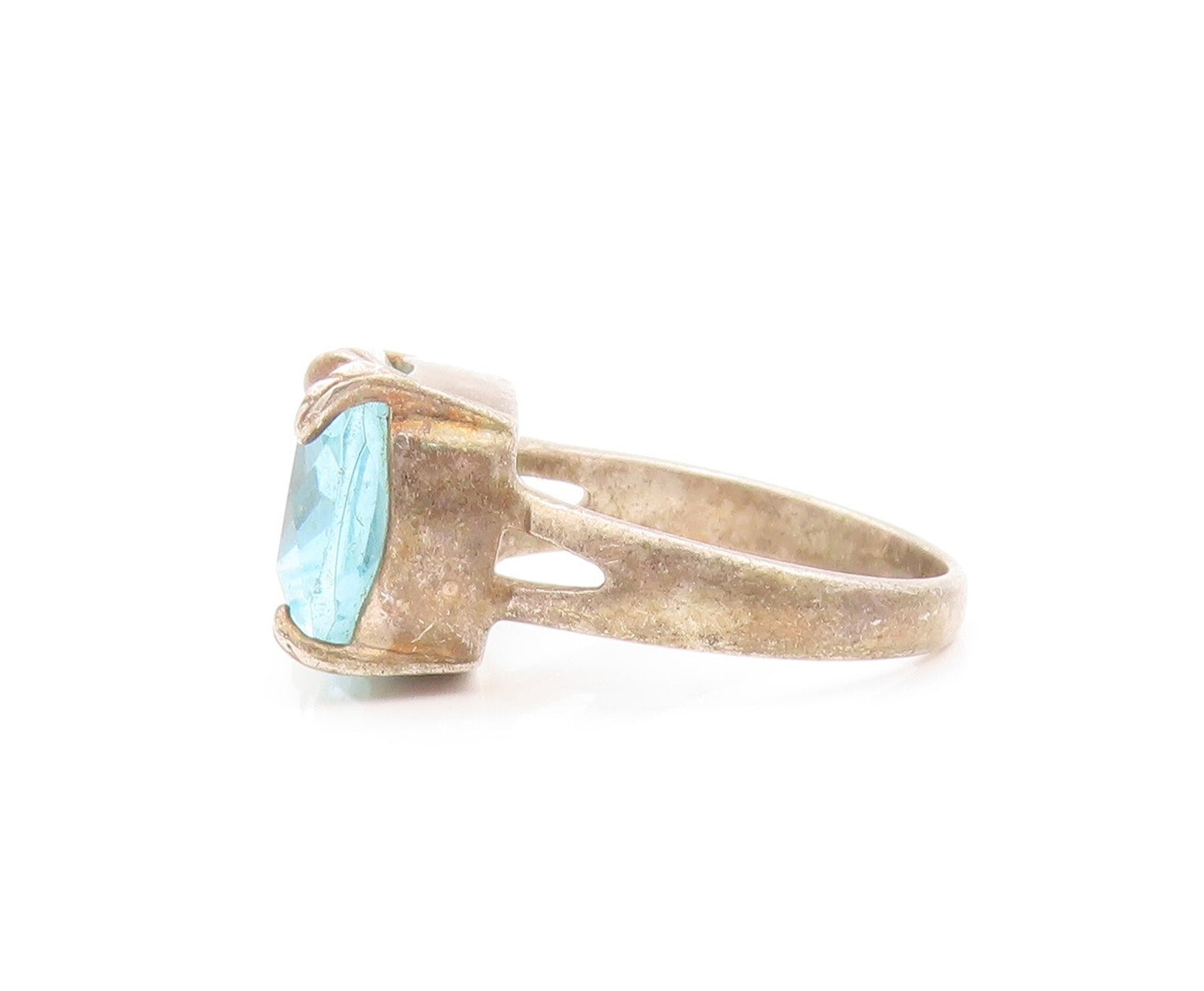 925 Sterling Silver Vintage Ring Rectangle Cut Blue Topaz  SZ 8  RG32179