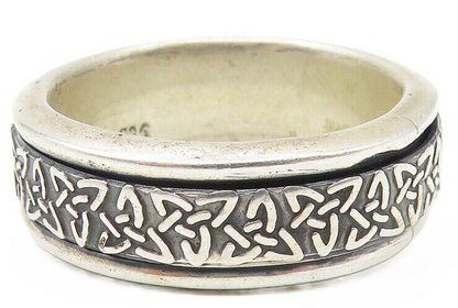 925 Sterling Silver  Vintage Celtic Knot Pattern Spinner Ring Sz 9.5  RG10791