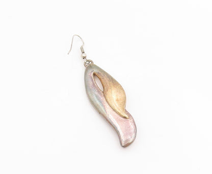 925 Sterling Silver Vintage Earrings Modernist Curvy Wave Design Dangle  EG13750