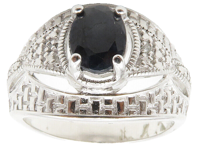 ROSS SIMON 925 Silver  Sapphire & Genuine Diamond Band Ring Sz 8  RG13918
