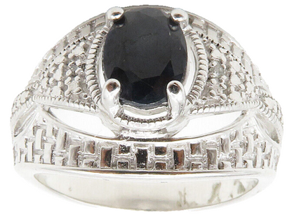 ROSS SIMON 925 Silver  Sapphire & Genuine Diamond Band Ring Sz 8  RG13918