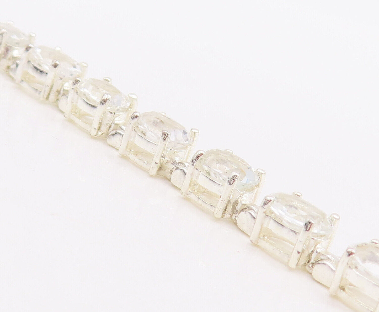 925 Sterling Silver Vintage Bracelet Minimalist Oval Cut Topaz Band  BT10611