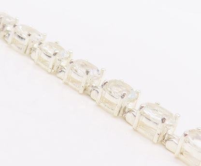 925 Sterling Silver Vintage Bracelet Minimalist Oval Cut Topaz Band  BT10611