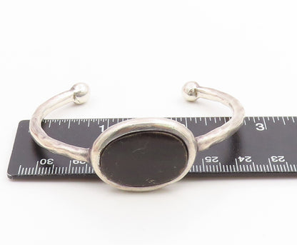 925 Sterling Silver Vintage Bracelet SALAT Modernist Black Onyx Cuff  BT11993