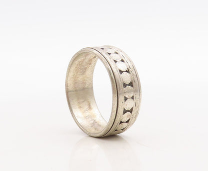 925 Sterling Silver Vintage Ring Solid Round Design Carved  Sz 12  RG31697