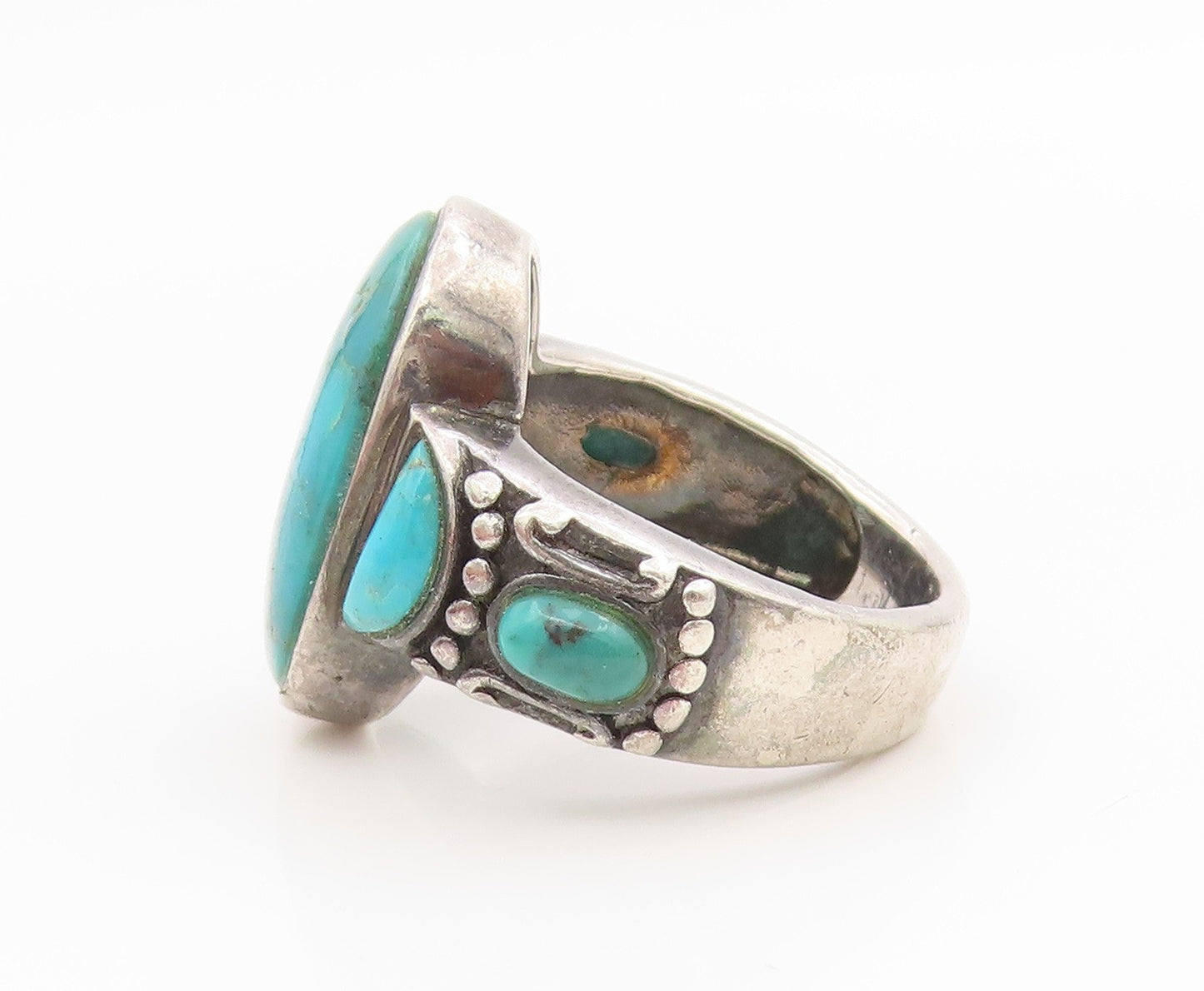 925 Sterling Silver Vintage Ring Classic Cabochon Turquoise Band  Sz 7  RG34522