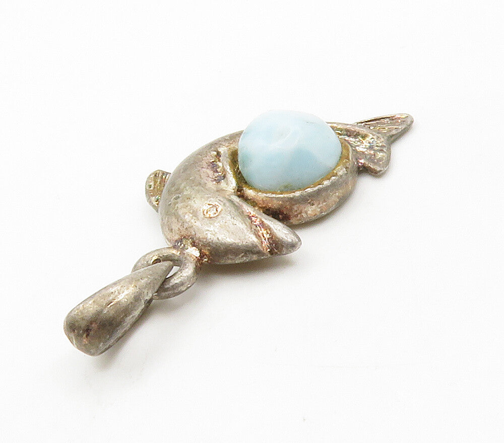 925 Sterling Silver  Vintage Cabochon Cut Leaping Dolphin Pendant  PT11733