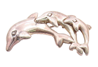 925 Sterling Silver  Vintage Shiny Triple Leaping Dolphins Brooch Pin  BP3505
