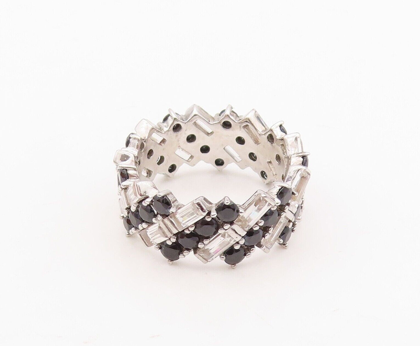 925 Sterling Silver Vintage Ring Designer Spinel & Topaz Bands  Sz 7  RG29995