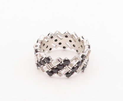 925 Sterling Silver Vintage Ring Designer Spinel & Topaz Bands  Sz 7  RG29995