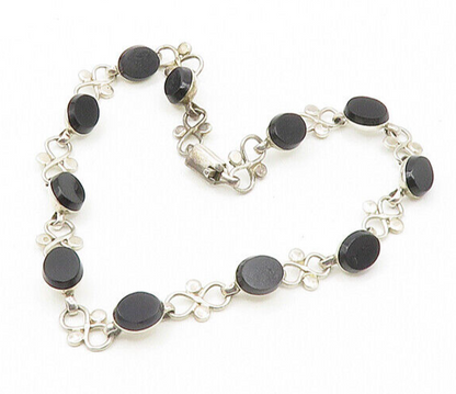 MEXICO 925 Silver  Vintage Black Onyx Infinity Link Chain Necklace  NE3066